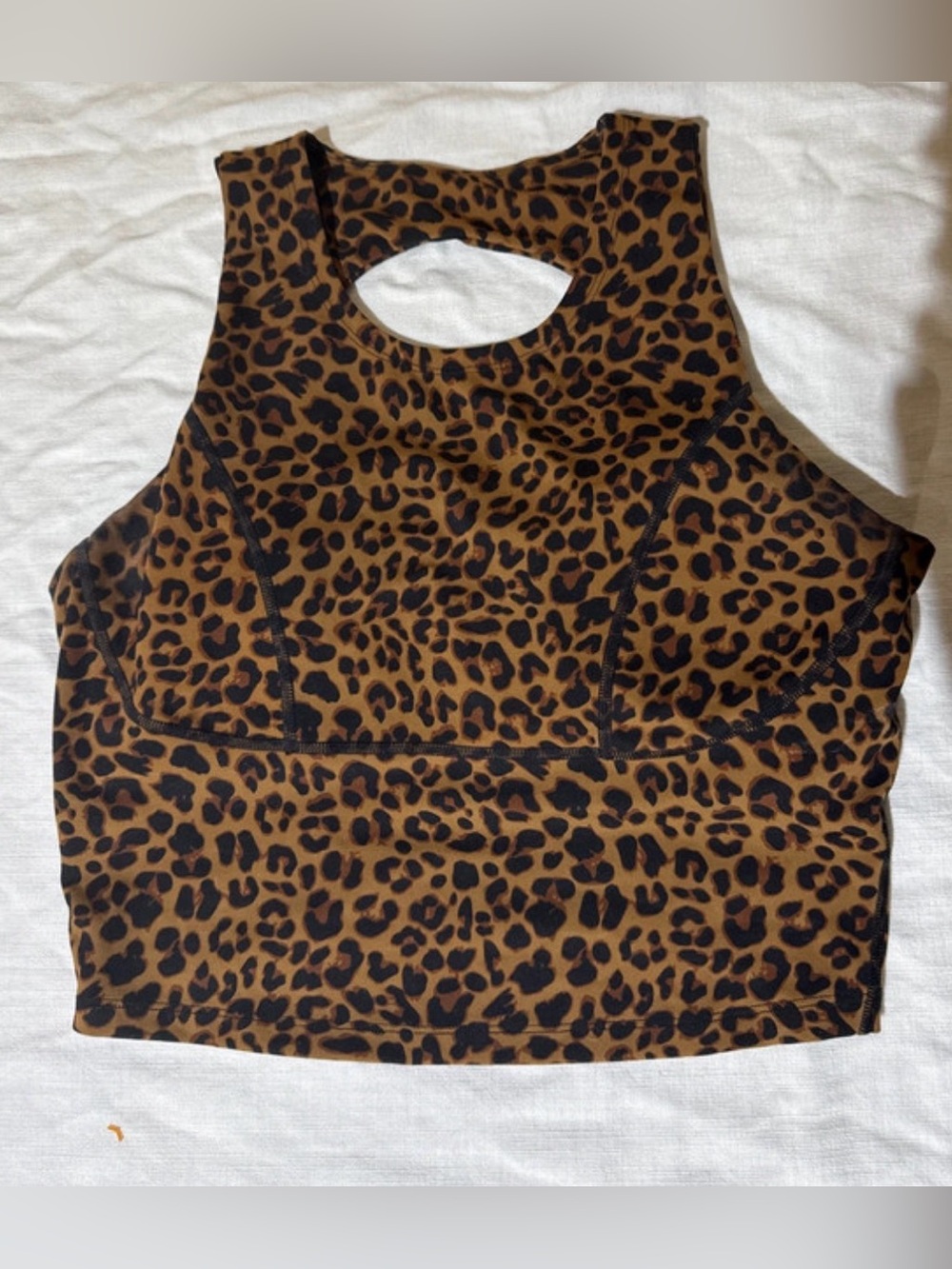 Zyia Leopard Print High Neck Crop Tank Top - Brown